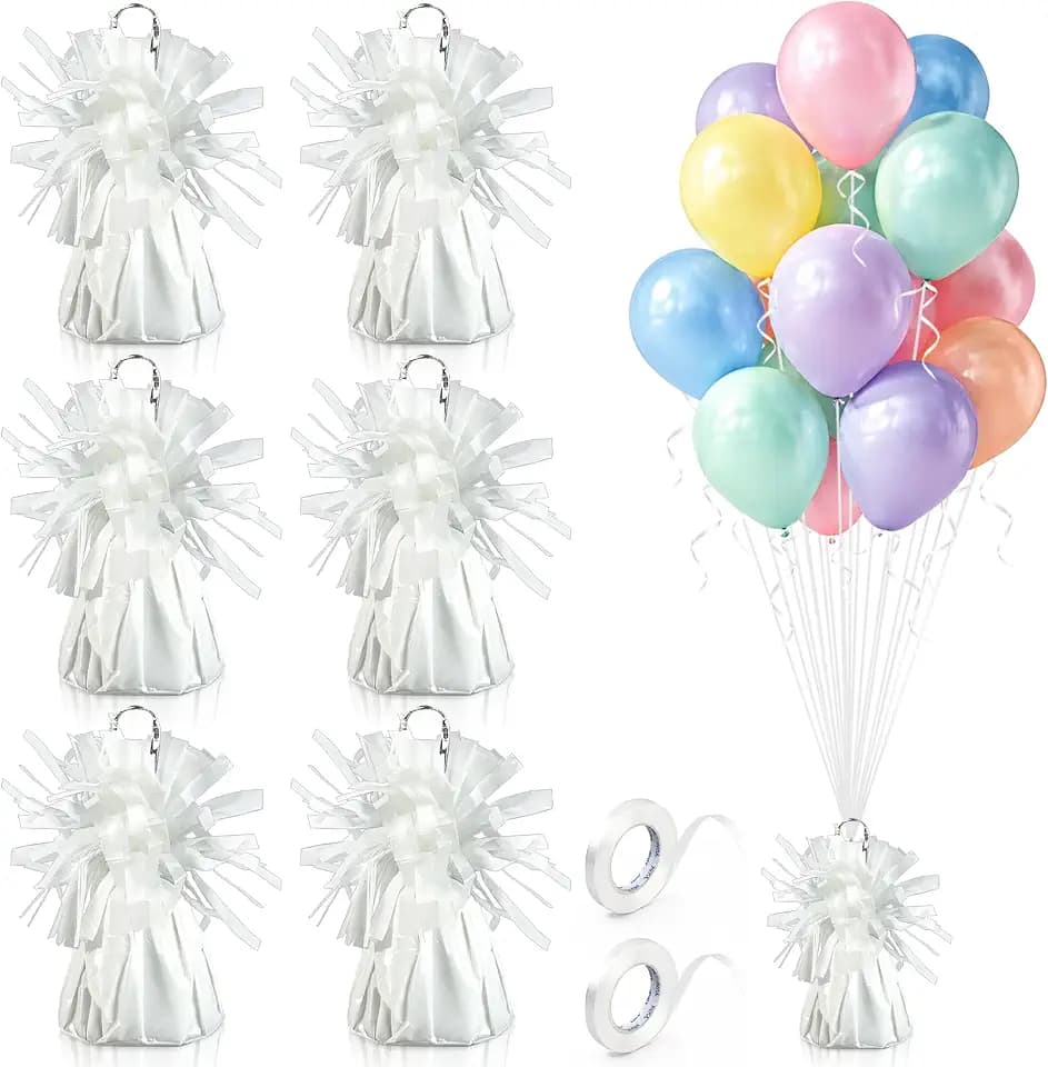 6 PCS White Balloon Weights Helium Balloon Weights with 6 Rolls Ribbon