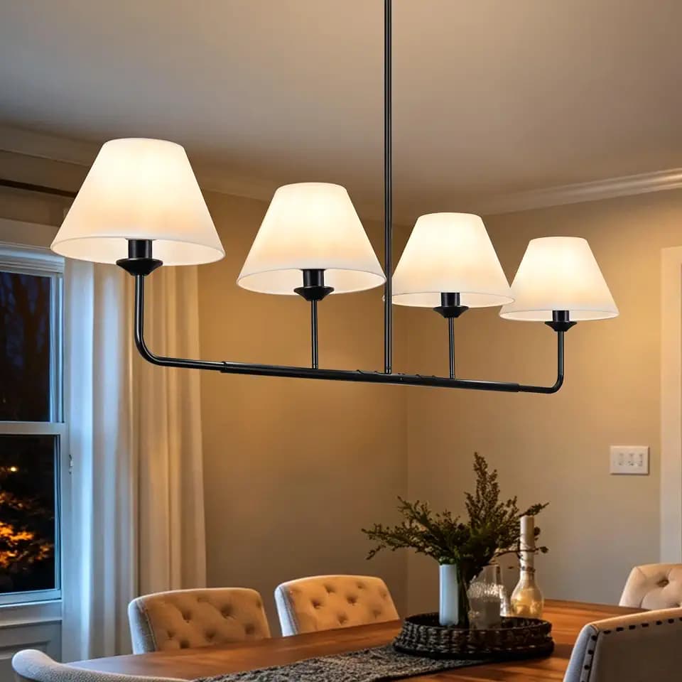 65"Modern Linear Chandelier with Fabric Shade,Large Black Chandelier