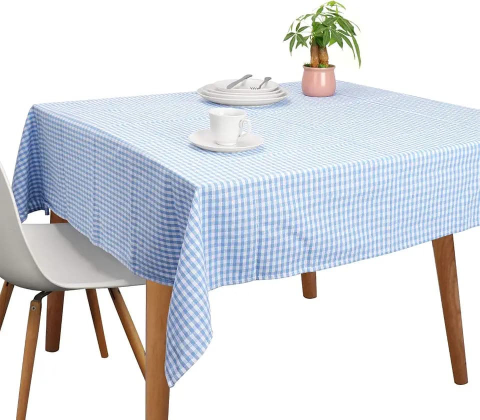 Jennice House Square Table Cloth, Vintage Covers Pure Cotton Gingham Tablecloths Oversized Christmas Holiday Home Decorative Checkered Plaid Table Cloths for Everyday Dinner (Blue, 55 X 55 inch)