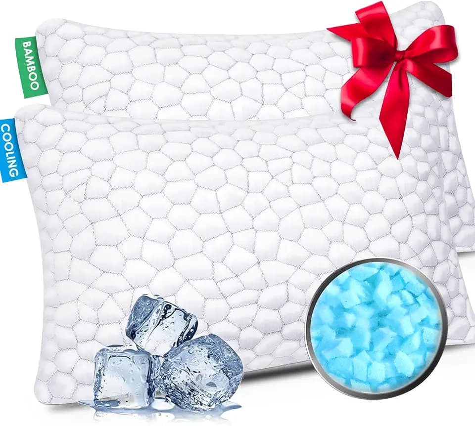 Cooling Pillows King Size Set of 2, CertiPUR-US Shredded Memory Foam Pillows,Soft Yet Supportive Pillow for Sleeping, Cool Pillow for Hot Sleepers,Adjustable Firm Pillow for Side,Back,Stomach Sleepers