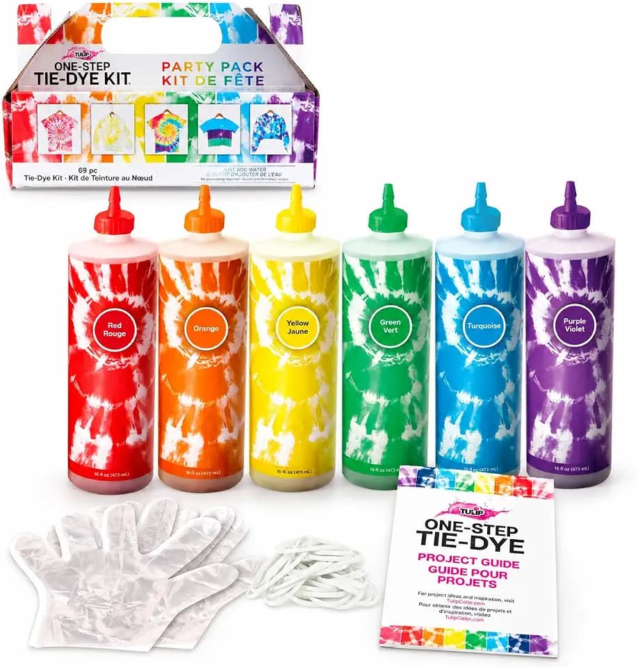 Tulip One-Step Tie-Dye Kit Extra Large Block Party 16 oz Easy Squeeze Bottles, All-in-1 Kit for Group Activity Tie-Dye, 6, Vibrant Colors