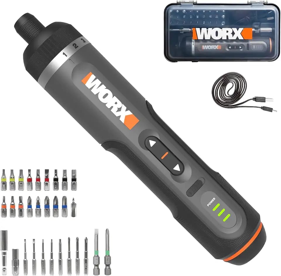 WORX Cordless Screwdriver, 4V 30-Piece Accessory Kit, WX242L