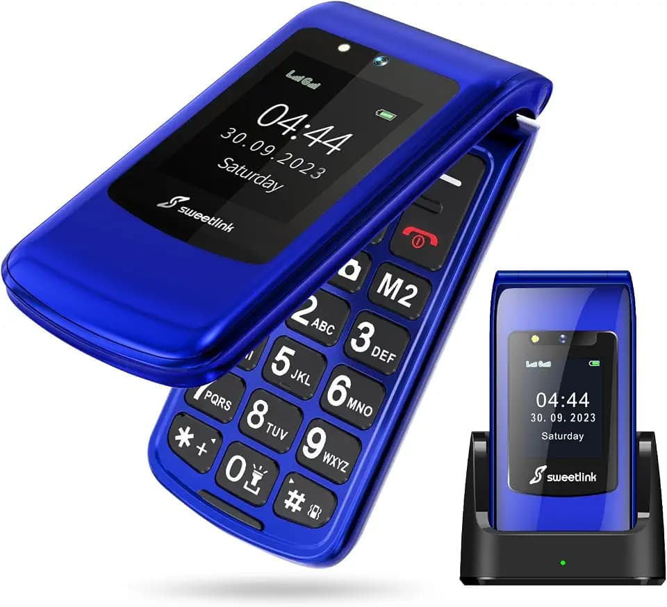 SweetLink F2PLUS Klapphandy ohne vertrag,Seniorenhandy ohne vertrag mit großen Tasten, 2,4" Farbdisplay,Dual-SIM,SOS, 1000mAh,Ladestation,Kurzwahl, FM-Radio,Kostenloser Kartenhalter und Schlüsselband