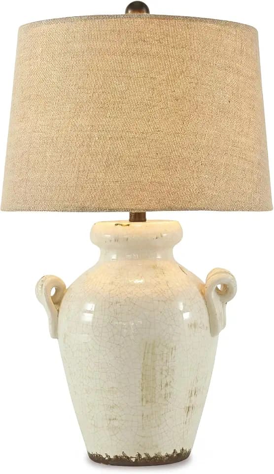Signature Design by Ashley 27-Inch Farmhouse Ceramic Table Lamp, Cream