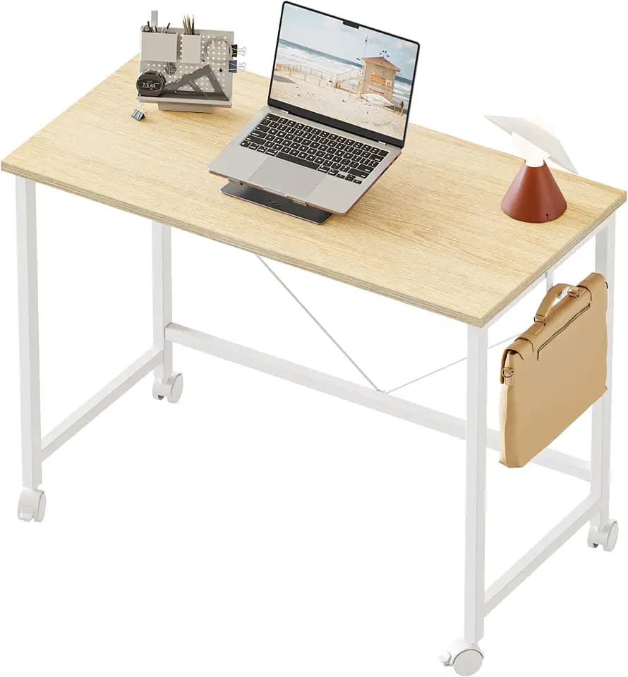 Mericonia 32x16 Inch Computer Desk with Wheels, Small Simple Rolling Desk