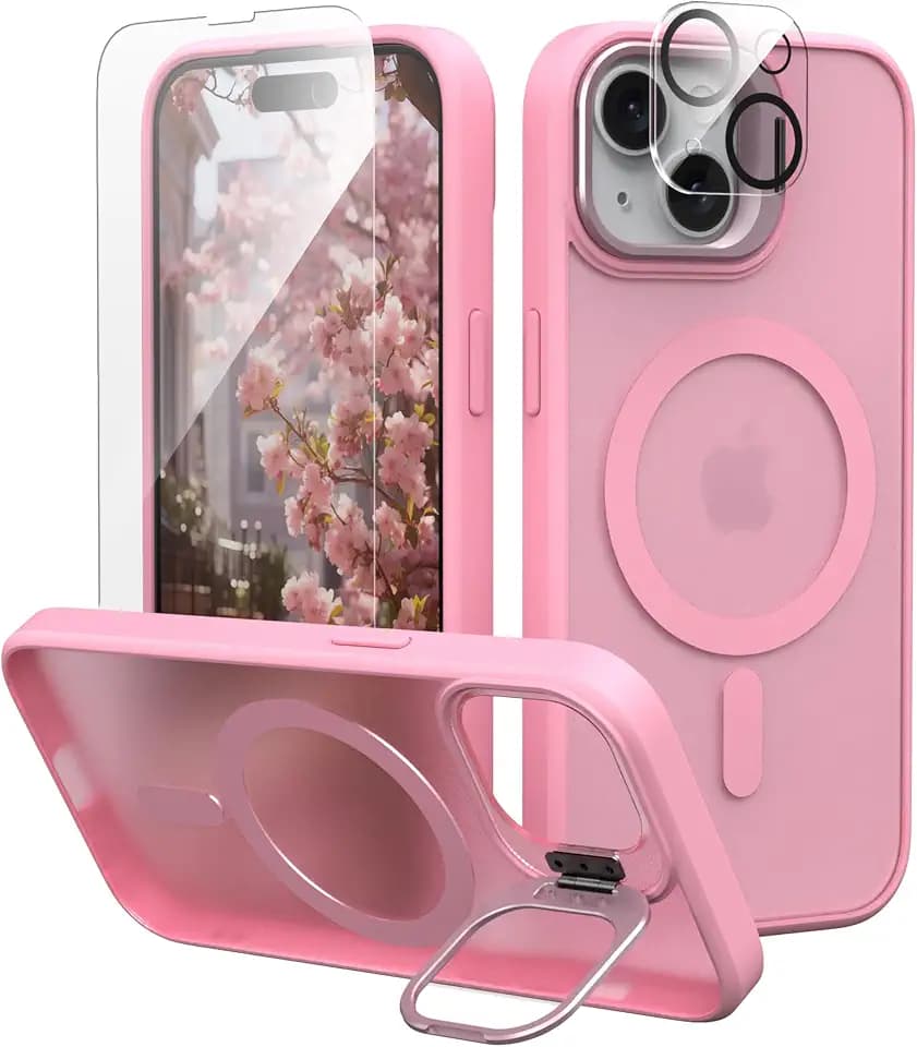 IDweel for iPhone 15 Case with Screen & Camera Protector,Clear Pink