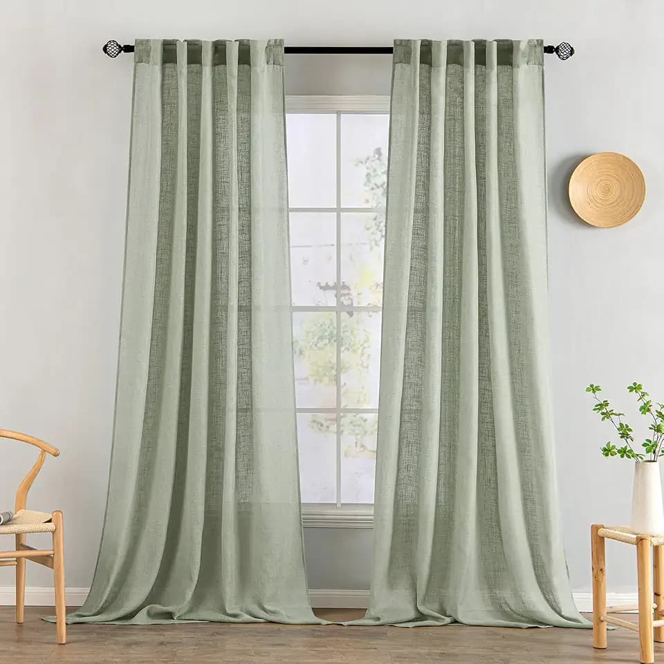 MIULEE Sage Linen Curtains 52x108 Inch for Bedroom Living Room Green