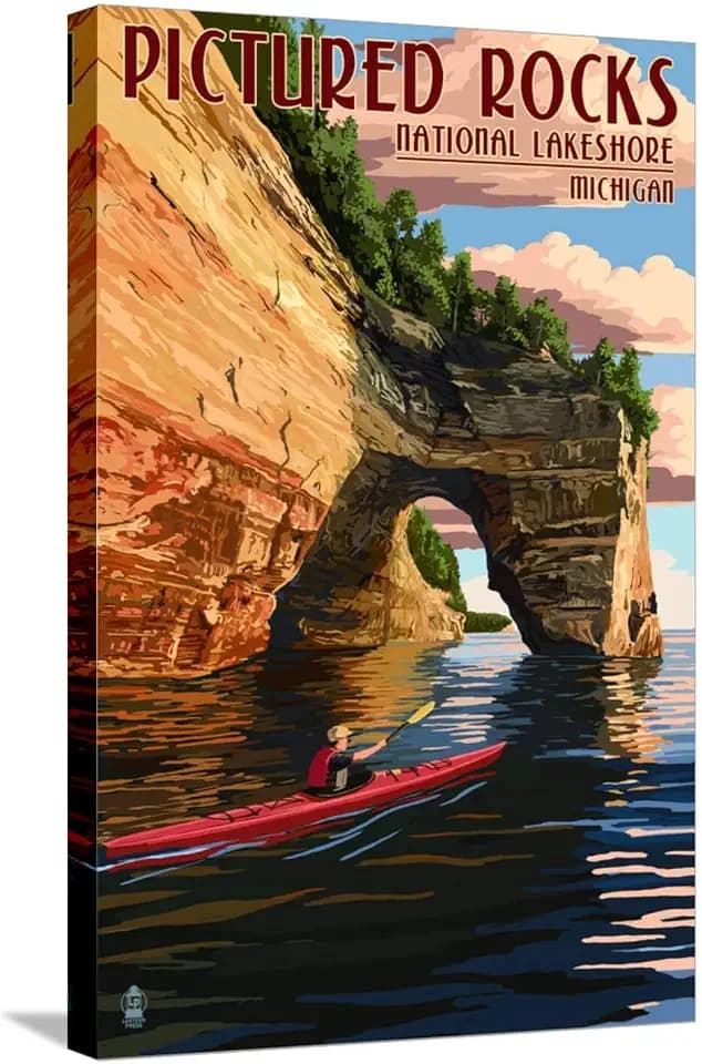 ART.COM Stretched Canvas Print Pictured Rocks National Lakeshore, Michigan by Lantern Press, 16" x 24"