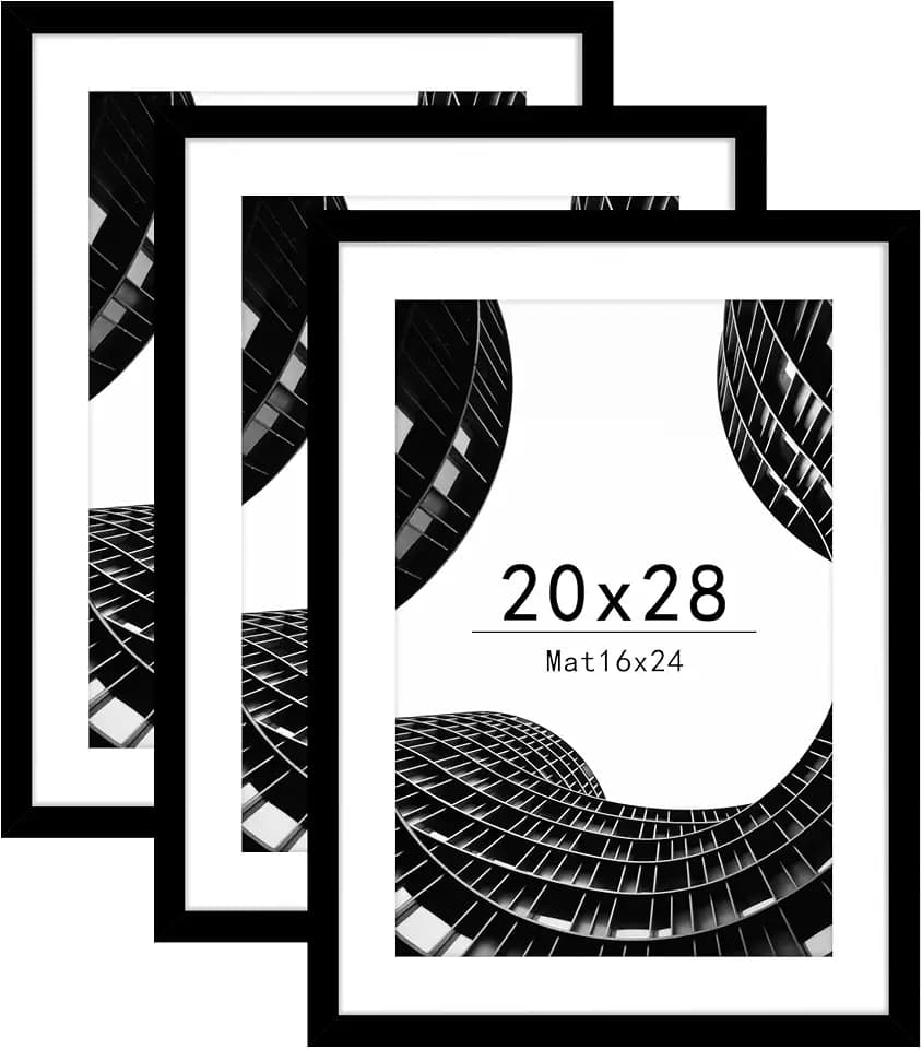 Abtgt 20x28 Picture Frame with 16x24 Mat for Wall Art, 3 Pack Black