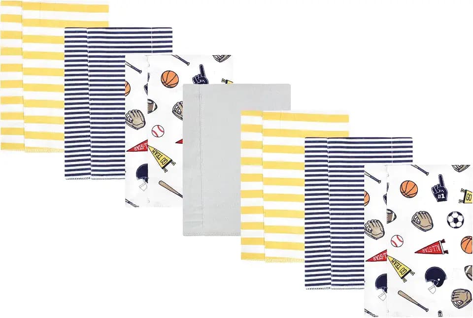 Hudson Baby Unisex Baby Cotton Poly Flannel Burp Cloths, Sports Fan 7 Pack, One Size