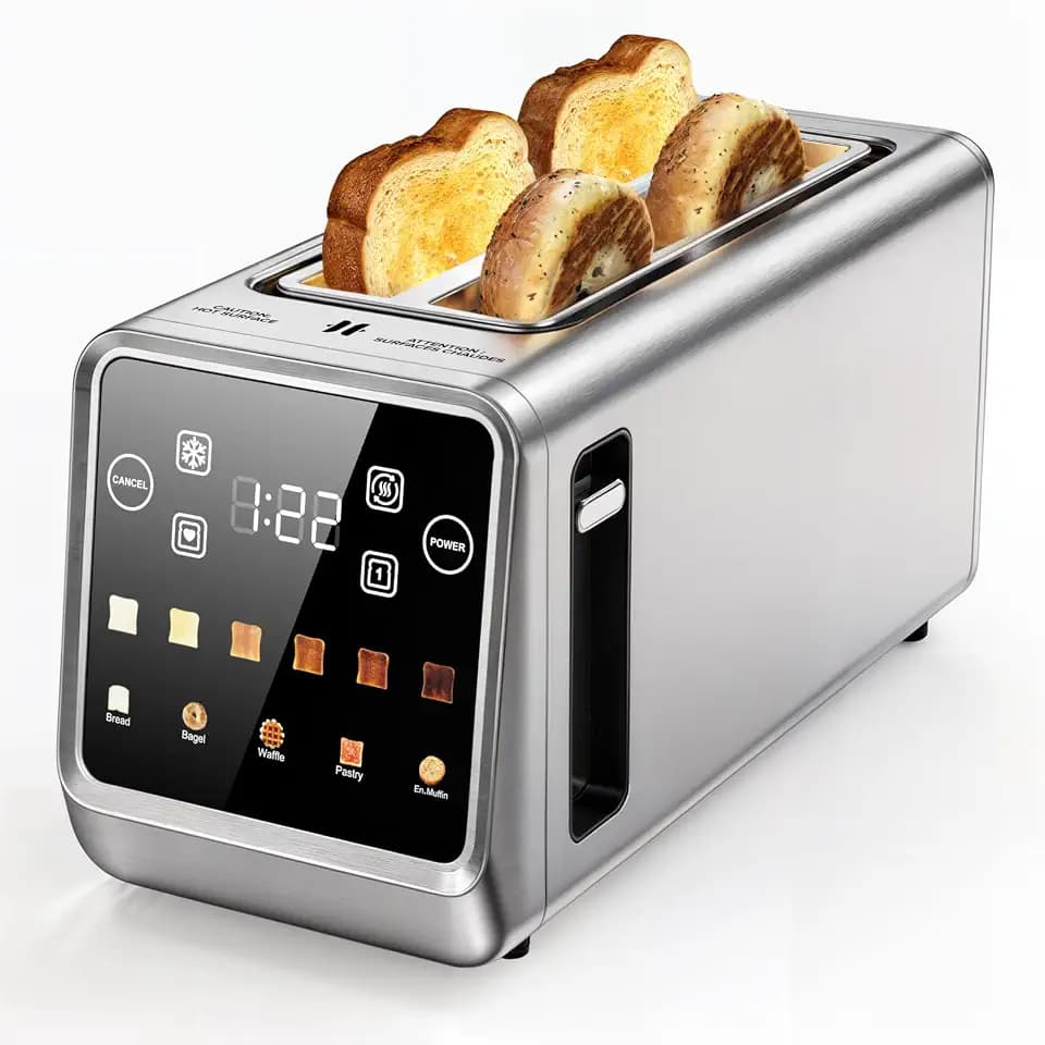 Toaster 4 Slice Touchscreen with Long Wide Slot, 1400W Stainless Steel