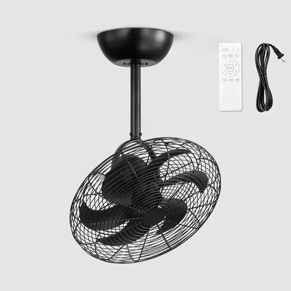 LEDIARY 16 Inch Small Wall Mount Fan and Remote with Plug in Cord, Black
