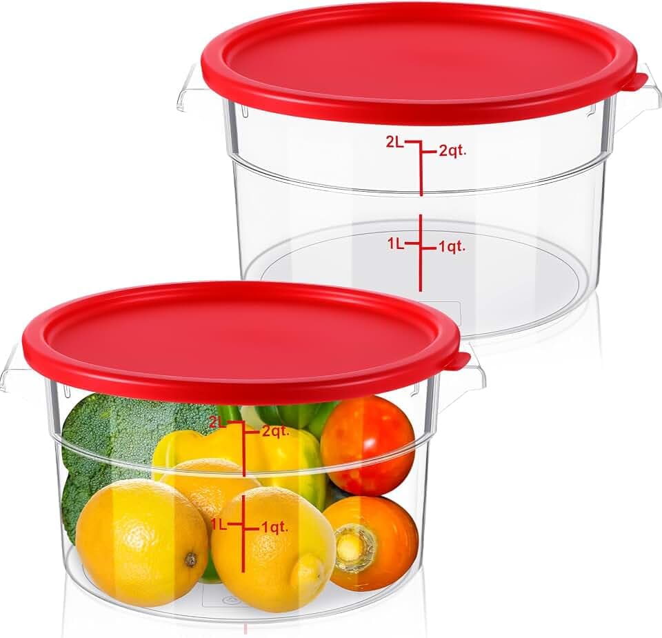 Ziliny 2 Pcs 2 Qt Dough Proofing Container with Lid and Red Scale, Red