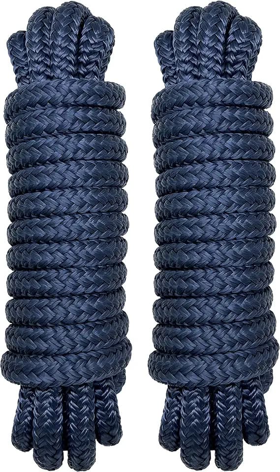 Double Braid 1/2" x 20' Boat Dock Lines (2-Pack) – Nylon Boat Ropes for Docking with 12" Spliced Eye – Heavy Duty Marine Rope – Soft & Durable Boat Lines for Pontoon and Light Boat (Navy Blue)