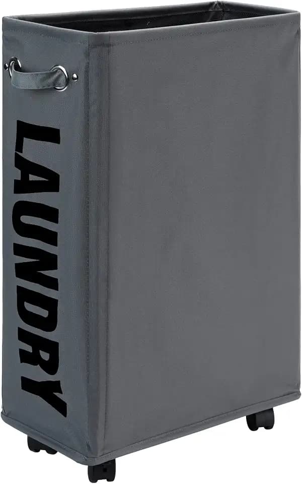 DOKEHOM 52L Slim Rolling Laundry Basket Hamper, Narrow on Wheels, Grey