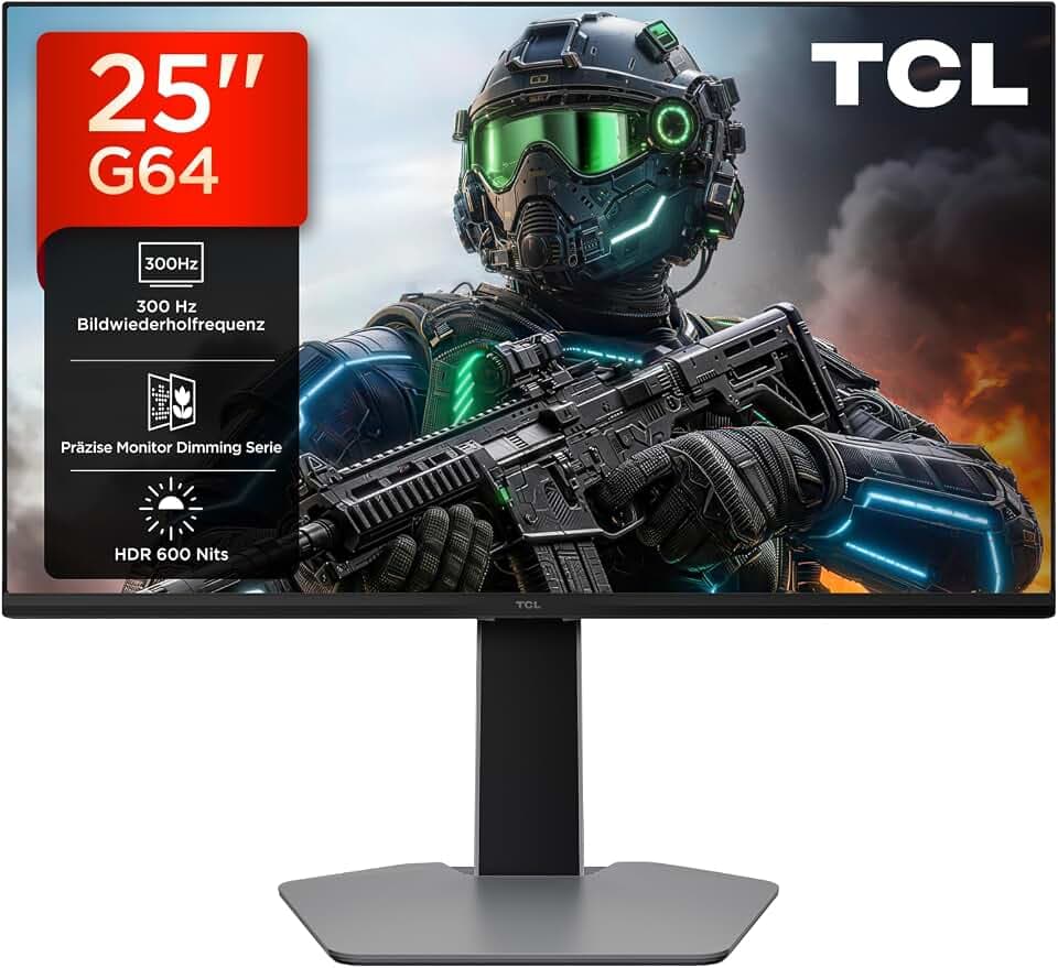 TCL Gaming Monitor 25 Zoll QD-Mini-LED 25G64, Full HD-Auflösung, 300Hz, Fast-IPS-Panel, HDR 600 nits, 1ms GTG Reaktionszeit, AMD Freesync, Kompatibel mit G-Sync