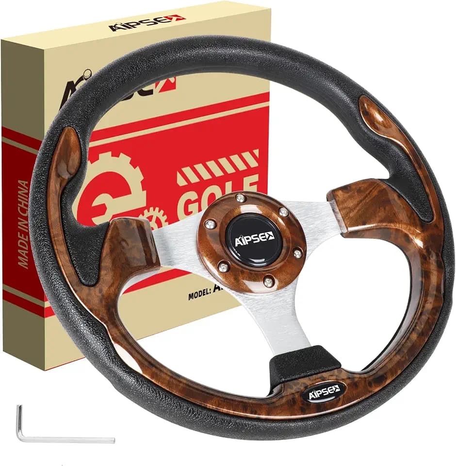 Universal Golf Cart Steering Wheel Compatible with EZGO TXT, RXV/Club Car DS, Precedent, Tempo/Yamaha, 12.5 Inch Classic Steering Wheel with PVC Leather Grip