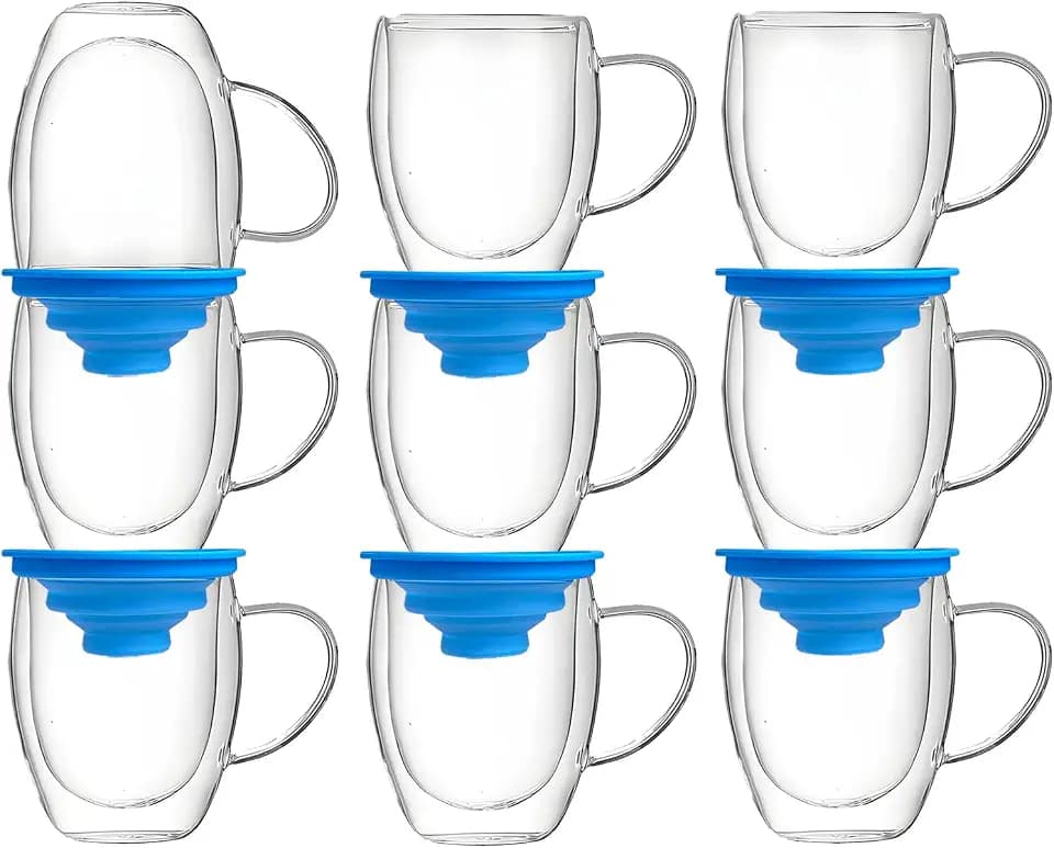 6-Pack Adjustable Mug Organizer Stackable Coffee Cup Storage Rack for Kitchen Cabinet & Countertop Compact Design for Tea Cups, Glassware, Pantry (Blue)