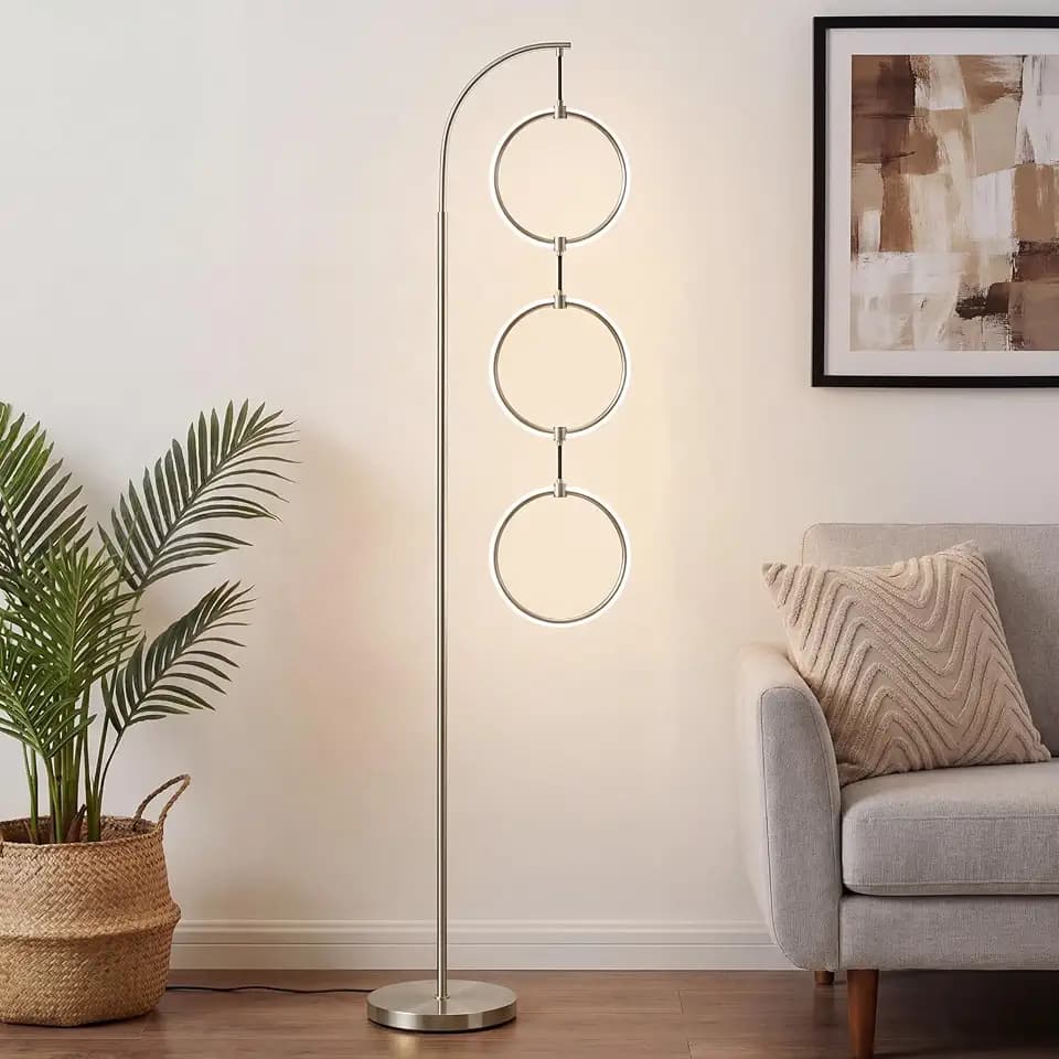 Bairth Silver 3-Light LED Floor Lamp, Modern Arc Floor Lamp for Living Room