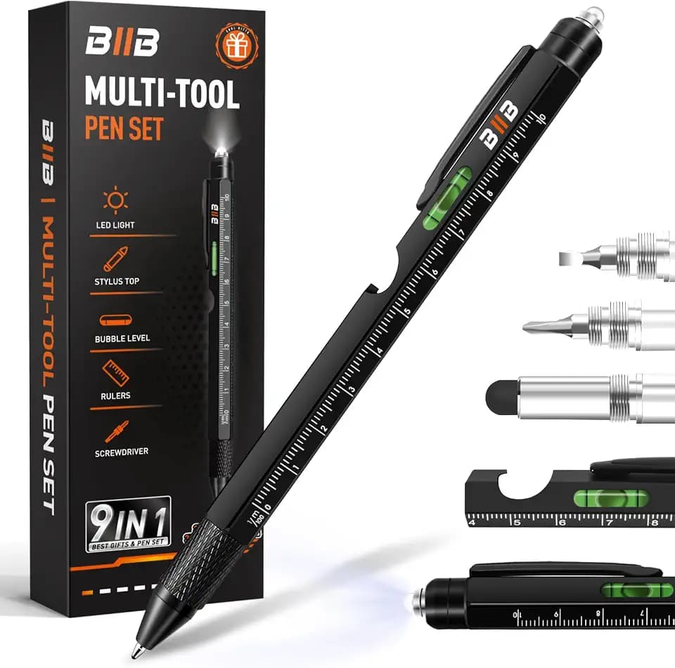 BIIB Gifts for Men 9-in-1 Multitool Pen with LED, Stocking Stuffers