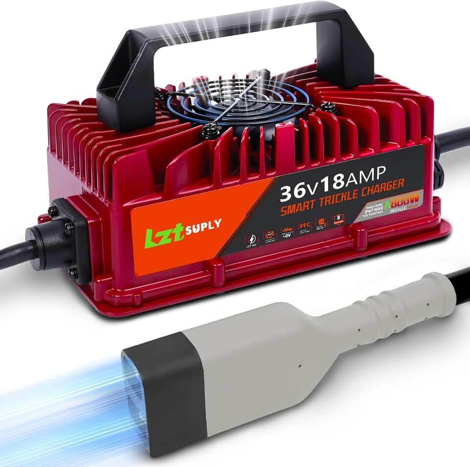 36 Volt 18 Amp Golf Cart Battery Charger for EZGO TXT, IP67 Waterproof Smart Trickle Charger 16Ft Cable with D-Shaped Plug for 36V Lead-Acid Batteries