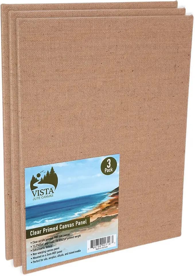 Vista Jute Clear-Primed Canvas Panels - 5"x7", 12 Pack - Blank Canvas for Traditional Oils, Eco Friendly, 100% Jute, Double Primed, Extra Coarse Texture, Ideal for Dry Brush and Impasto Techniques