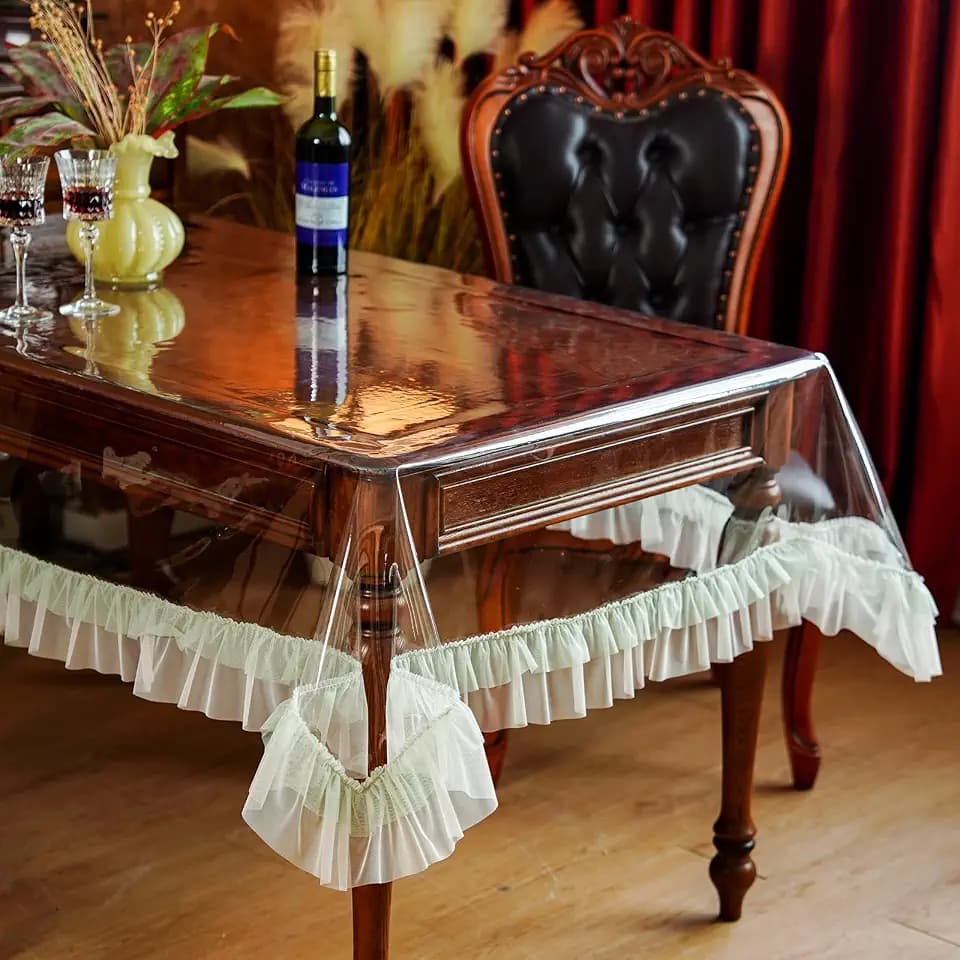 SUTAVIA Clear PVC Tablecloth Rectangular 52"x70" Green Ruffle Lace
