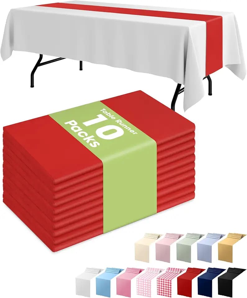 Pureegg Red Disposable Plastic Table Runner 14x108 Inch Party Decor