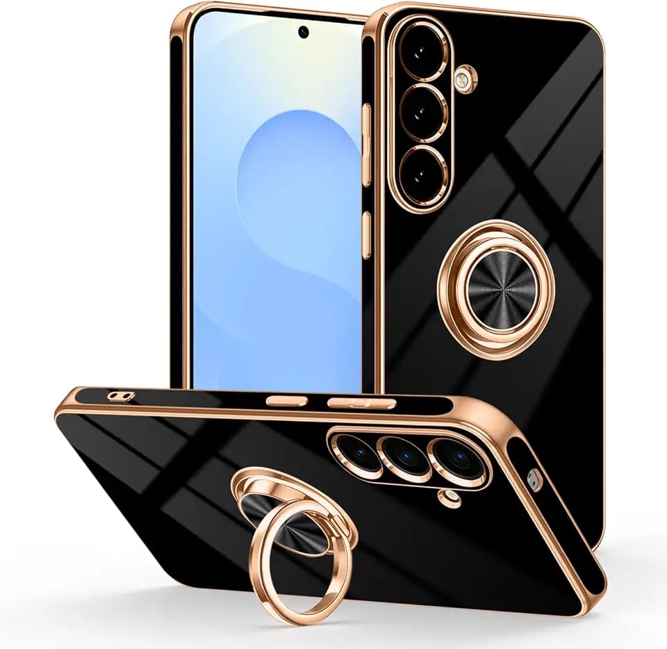 Black Designed for Samsung Galaxy S25 Plus Case with Ring Stand