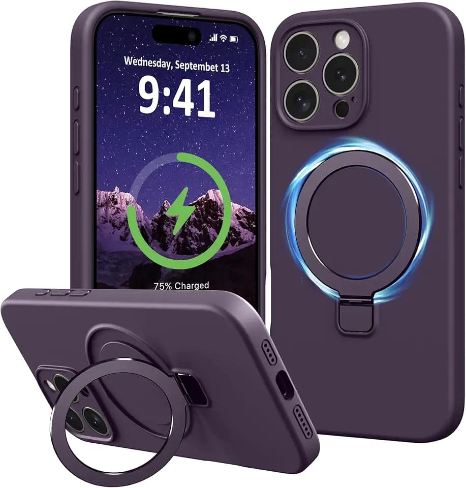 for iPhone 16 Pro Max Case Liquid Silicone with Stand, Purple