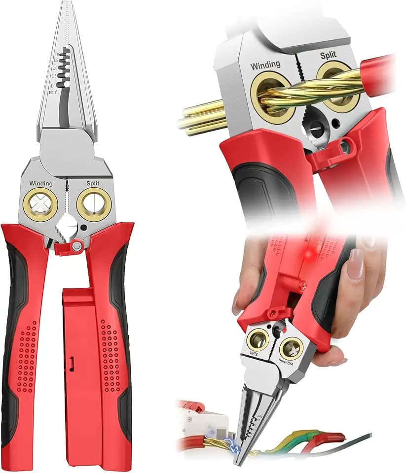GADO Pro 8-in-1 Wire Stripper/Cutter with Voltage Tester & Dual Alarms - Heavy Duty 12-250V AC/DC Electrical Tester for Hot/Neutral Wires - Electrician, HVAC, Car Repair Tool (Red)