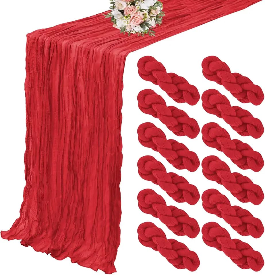YMHPRIDE 12 Pack Red Table Runners 35x120in Cheesecloth Table Runner