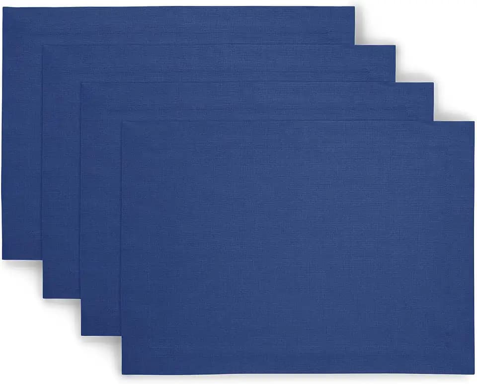 Solino Home 100% Linen Placemats Indigo Blue, Fete 14 x 19 in, Set of 4