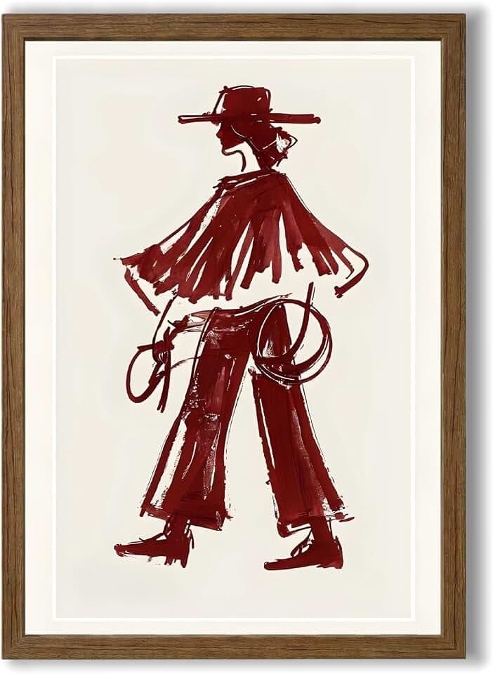 Western Cowgirl Canvas Wall Art Cowboy Boots Wall Decor Modern Red Wine Cowgirl Print Girls Country Posters Western Pictures for Living Room Bedroom Office 16x24 Inch Framed