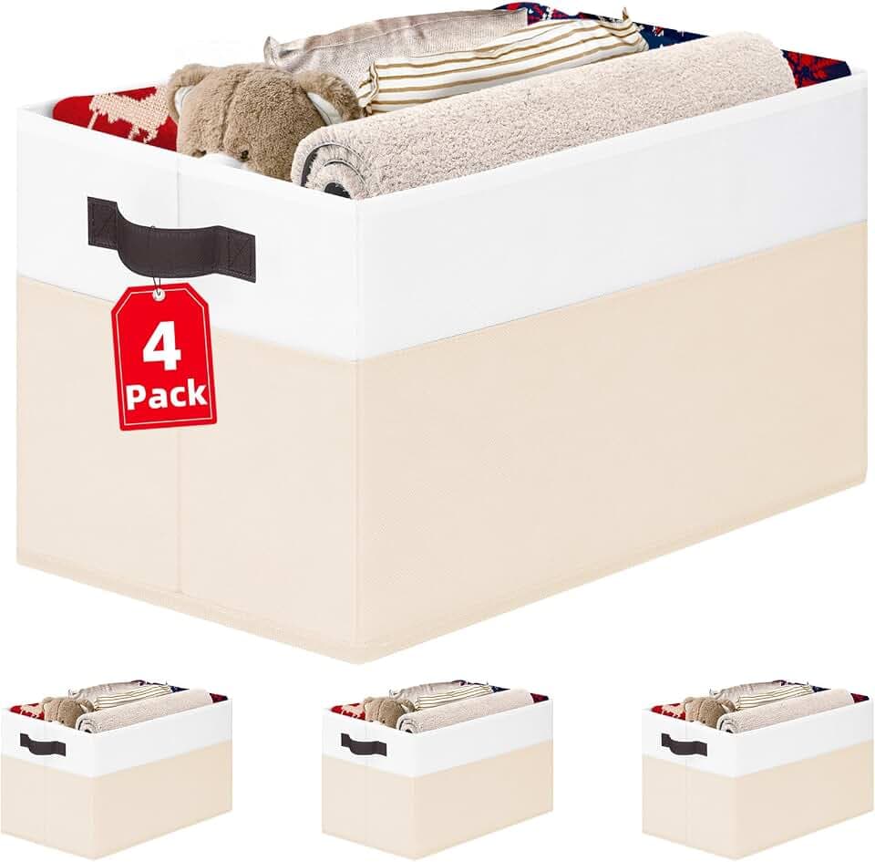 Criusia 4 Pack Baby Clothes Organizer Bins, Fabric Collapsible Storage Baskets with Handles, Odorless Storage Bins for Toy Clothes Nursery Kids Room Playroom Classroom (14L*10W*9.5H)