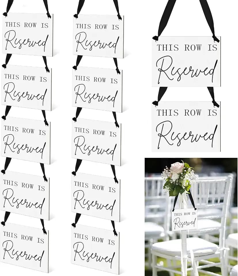 Yousoontic 12 Pack Wooden Reserved Row Sign for Wedding,Black,Elegant
