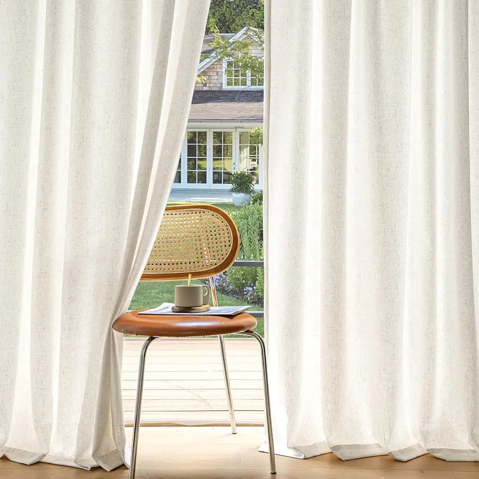 MIULEE Non-See-Through Privacy Linen Curtains 52W x 92L Inch Natural White