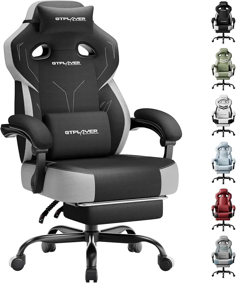 GTPLAYER Big & Tall Gaming Chair, Wide Seat with Footrest, Charcoal