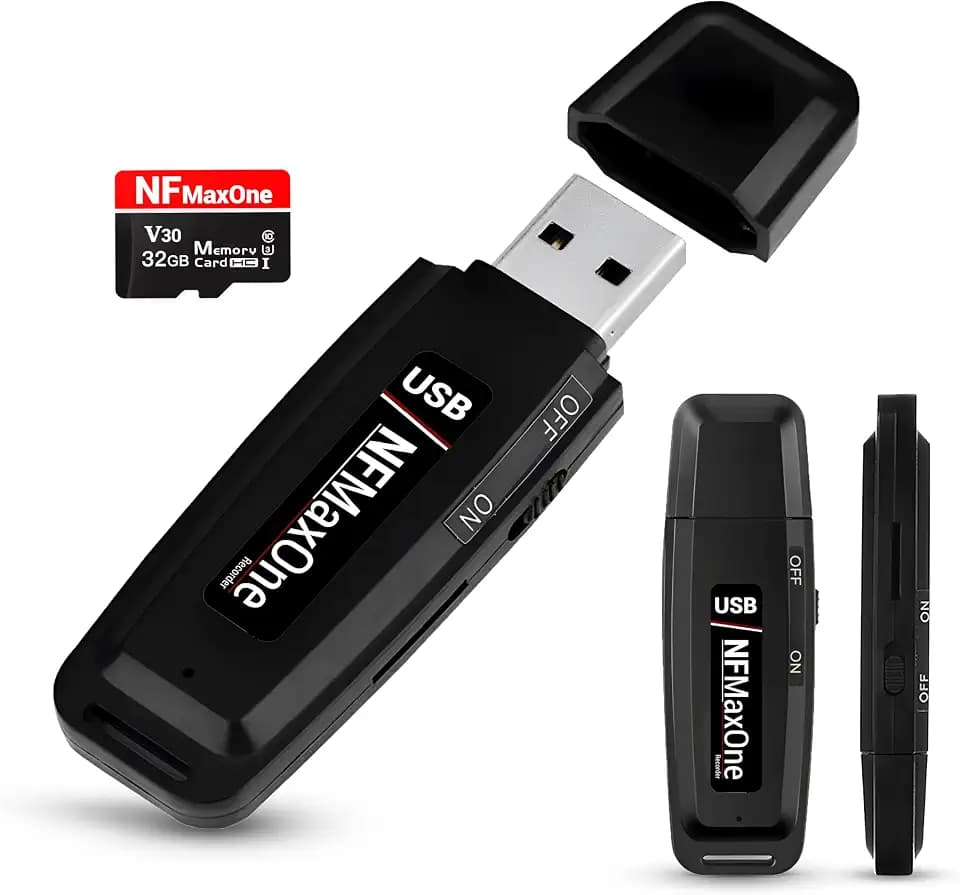Digitaler Spionage-Aufnahmegerät mit 32 GB MicroSD im Lieferumfang enthalten | Mini-Audiorekorder, ideal für Meetings, Interviews, Unterricht, tragbarer USB-Brenner mit bis zu 500 Stunden Aufnahme