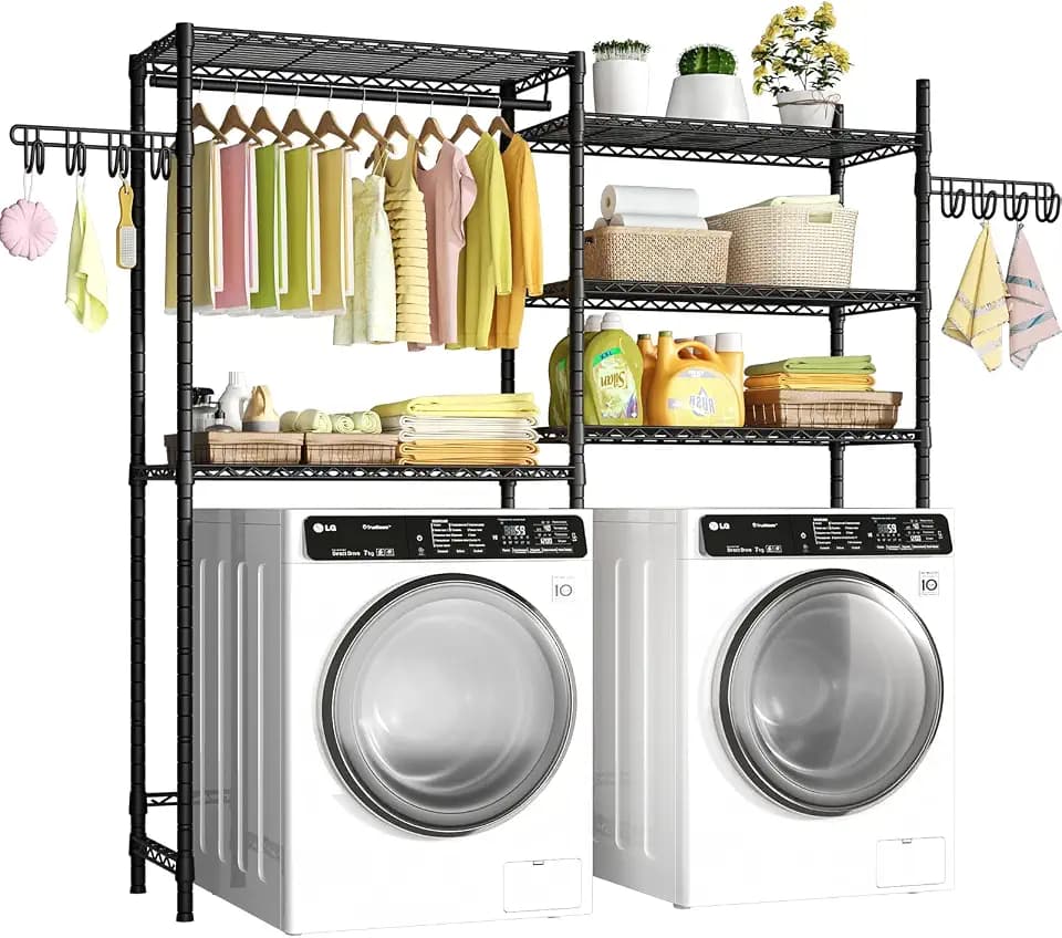 Ulif 65.3"W x 13.4"D x 77.5"H Clothes Drying Rack Over Washer Dryer Shelves
