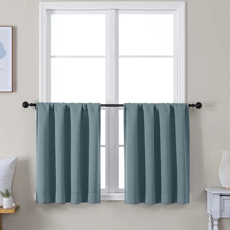 Simplebrand Stone Blue 24 Inch Long Tier Curtains 2 Panels for Small Window
