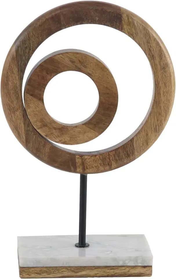 Deco 79 Mango Wood Geometric Decorative Sculpture Circle Home Decor Statue with Marble Stand, Accent Figurine 9" x 4" x 13", Brown