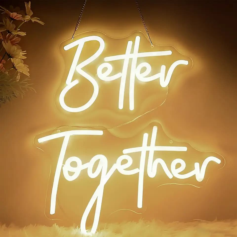 Better Together Neon Sign for Wall Decor – LED Light Up Wedding Sign for Proposal, Engagement, Room, Backdrop Decoration (15.2" x 9.45" & 12" x 7.68")