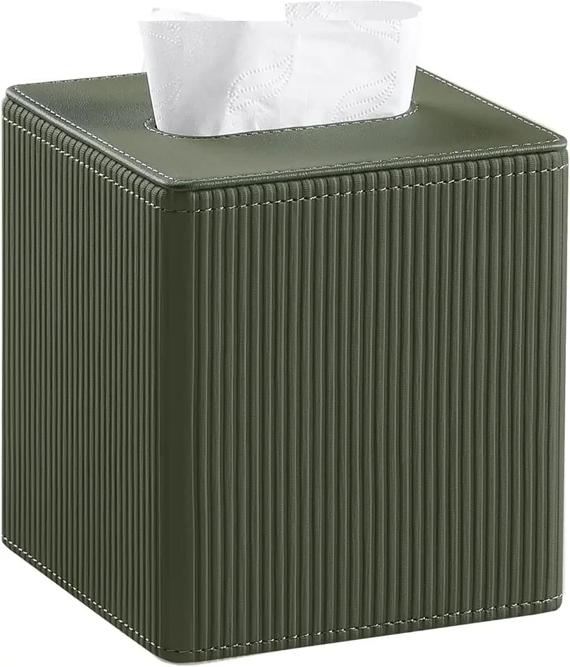 PU Leather Square Tissue Box Cover Tissue Box Holder Cube (Green)
