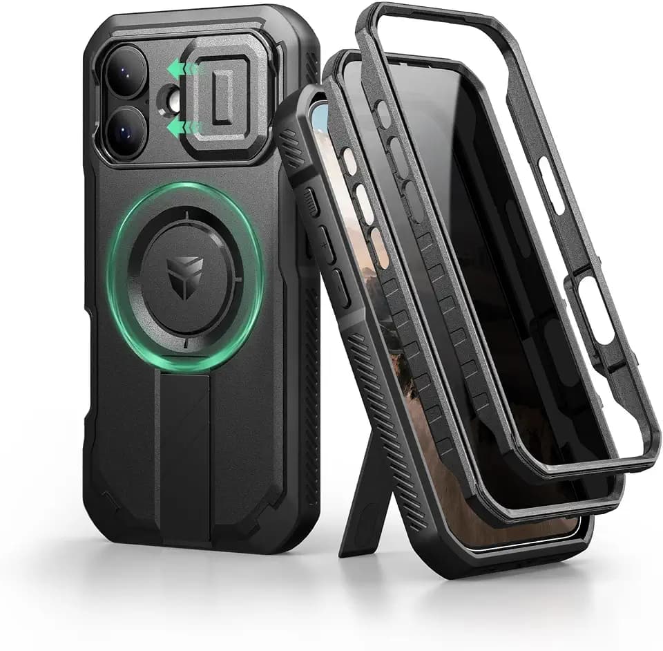 Dexnor for iPhone 17 Case with Slide Camera Cover & Adjustable Kickstand & Privacy Screen Protector, Compatible with MagSafe, Rugged Bumper Cases Heavy-Duty Magnetic Protective Cover 6.3 Inch,Black