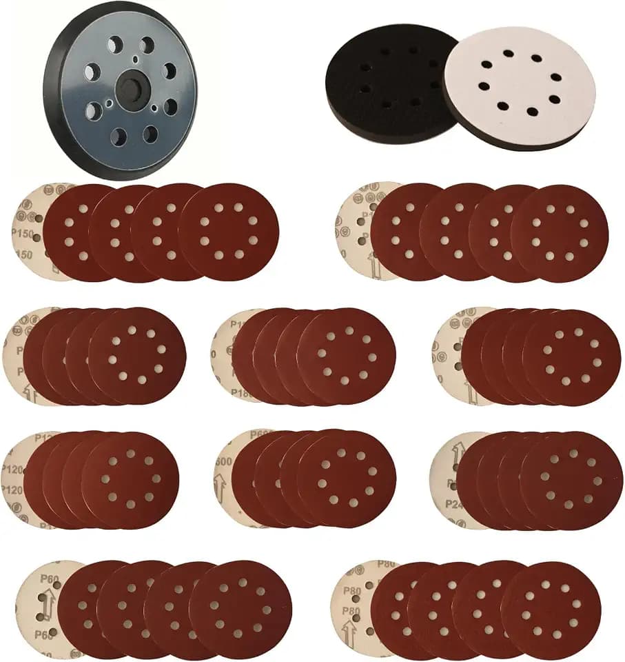 5 Inch Random Orbital Sander Replacement Pad, Replacement Compatible with DeWalt DW420, DW421, Dw423, DW426, D26451, D26453 with 8 Hole Hook Loop Foam & Sanding Backing Pads Sanding Discs