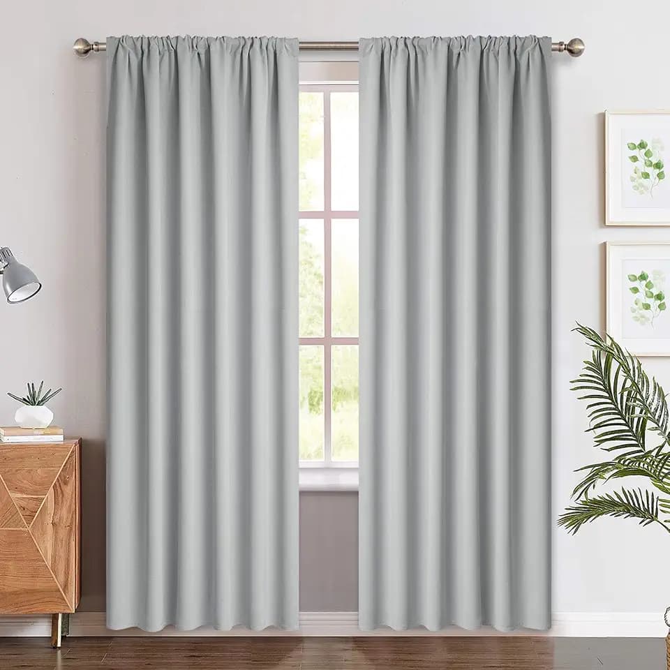 Yakamok 84 Inches Light Grey Rod Pocket Blackout Curtains for Bedroom