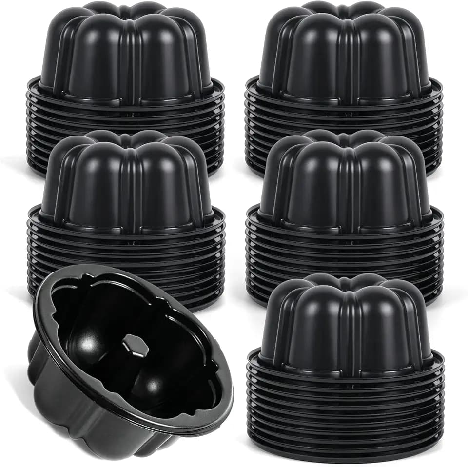 50-Pack Disposable 4 inch cake pan - Small Cake Pans Flower Shape, Jello Mold, Mini Flan Molds, Moldes para Flan, Moldes Para Gelatinas for Baking - Food Safe PET, Easy to Clean