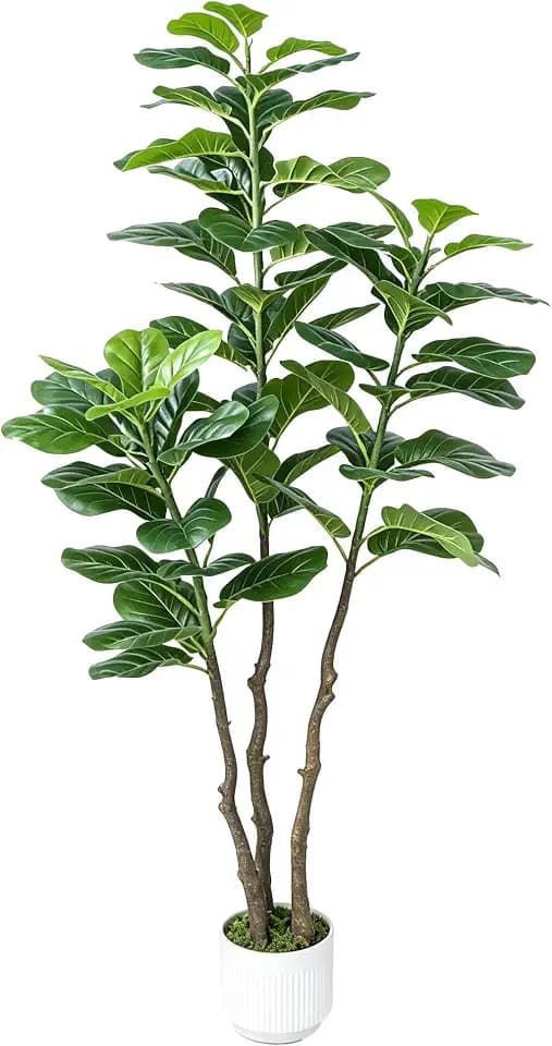 5FT Faux Fiddle Leaf Fig Tree with White Planter, Indoor Plant
