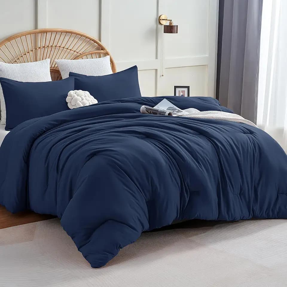 CozyLux Full Comforter Set, 3 Pieces Down Alternative Bedding, Navy Blue